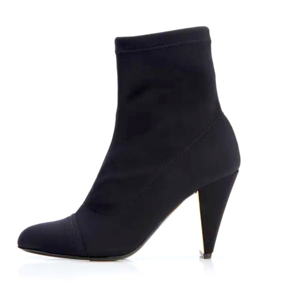 MARION PARKE Devon Black Crepe Stretch Sock Cone Heel Ankle Booties sz 41
